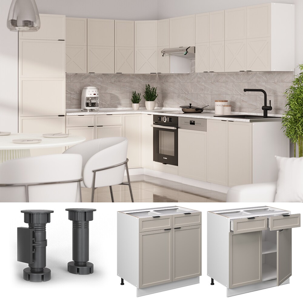 Vicco Schubunterschrank Fame-Line Wei&szlig; Grau-Beige gerahmt 80 cm mit Arbeitsplatte Eiche - Bild 1