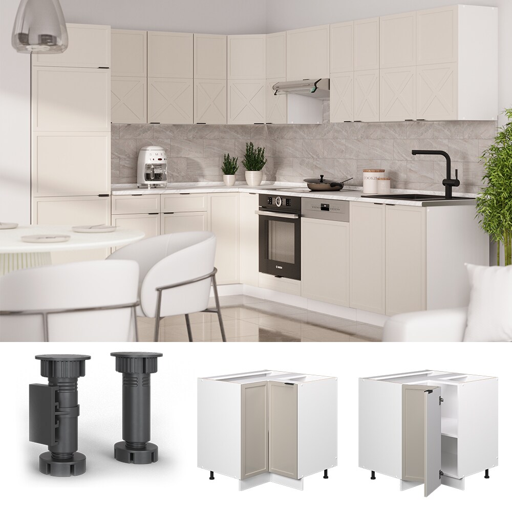 Vicco Eckunterschrank Fame-Line Weiß Grau-Beige gerahmt 87 cm mit Arbeitsplatte Eiche