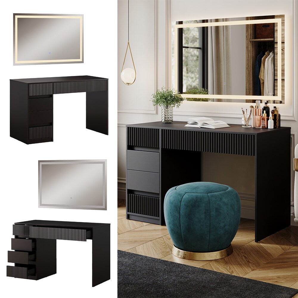 Vicco Schminktisch Omira Schwarz 120 cm mit LED-Spiegel - Bild 1