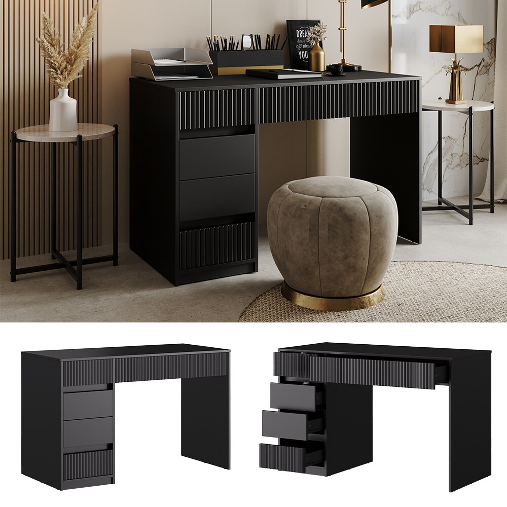 Vicco Schreibtisch Omira Schwarz 120 x 55 cm mit 5 Schubladen | 04066731413812