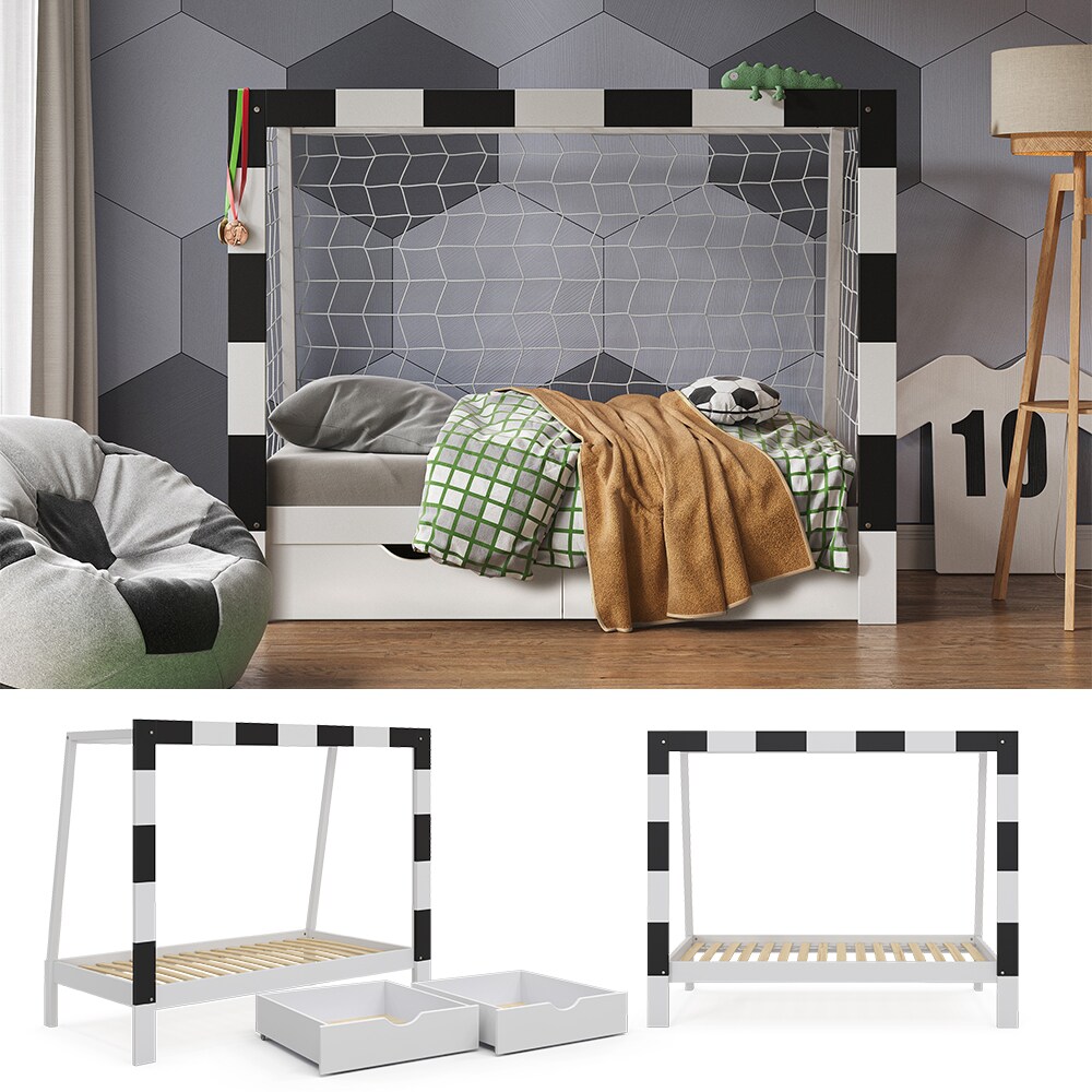 Vitalispa Kinderbett Fu&szlig;balltor Wei&szlig; 178 x 142,5 cm mit Schublade - Bild 1