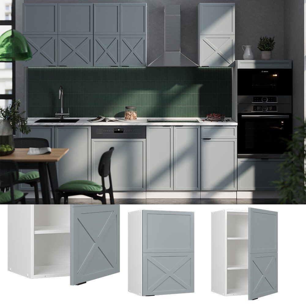 Vicco Hängeschrank Fame-Line Weiß Hellblau-Grau gerahmt 50 cm