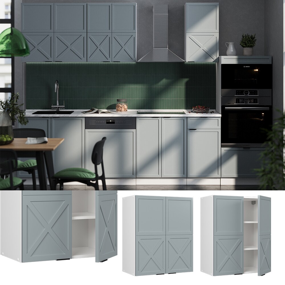 Vicco Hängeschrank Fame-Line Weiß Hellblau-Grau gerahmt 60 cm