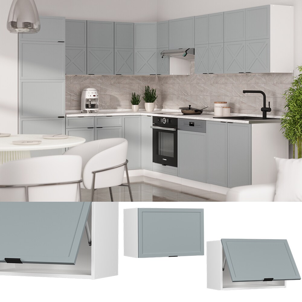 Vicco Hängeschrank Fame-Line Weiß Hellblau-Grau gerahmt 60 cm flach