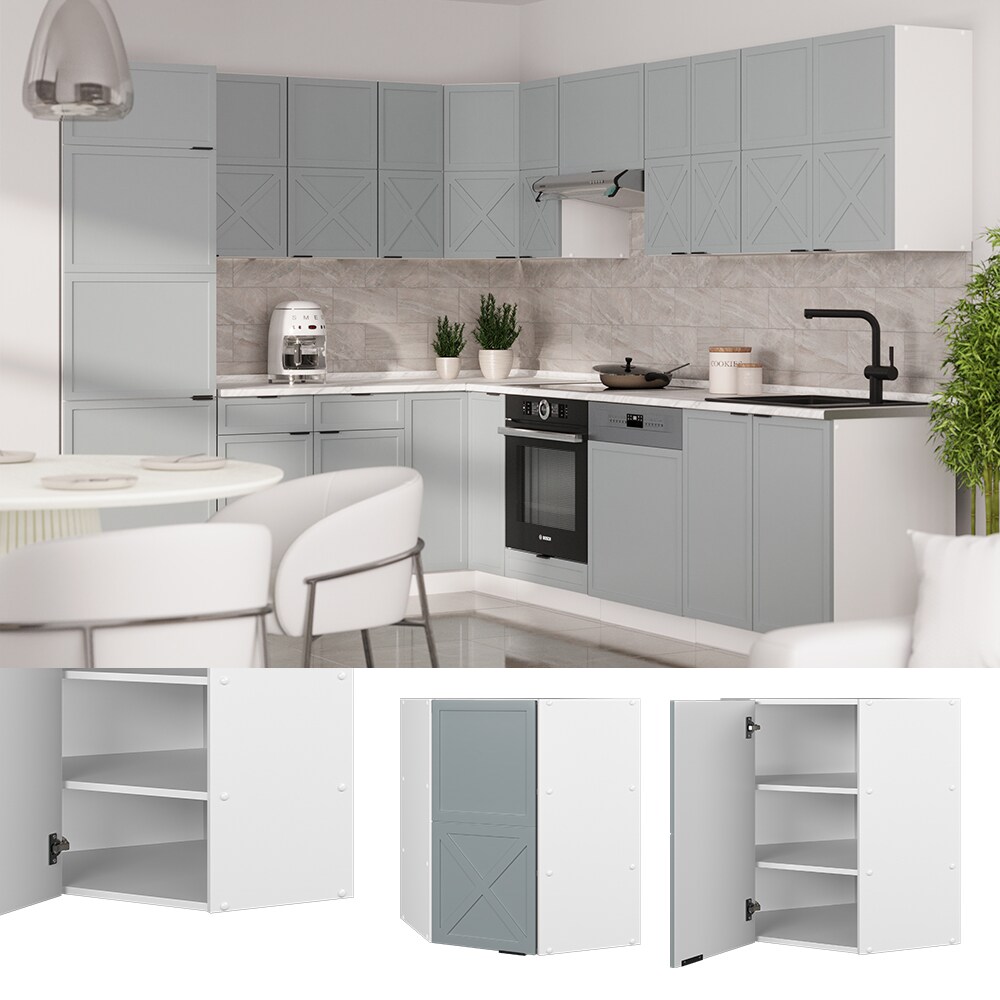 Vicco Eckhängeschrank Fame-Line Weiß Hellblau-Grau gerahmt 57 cm
