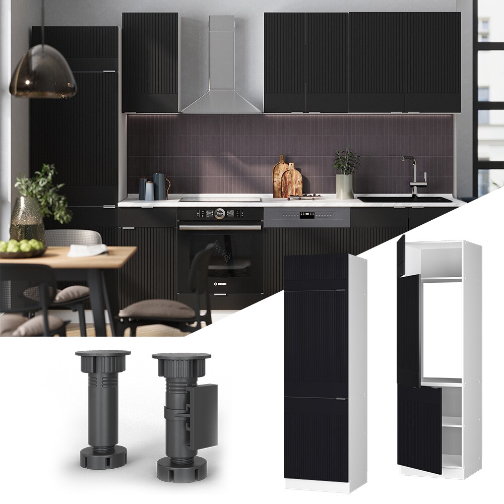 Vicco Kühlumbauschrank Fame-Line Weiß Schwarz gestreift 60 cm | 04066731455171