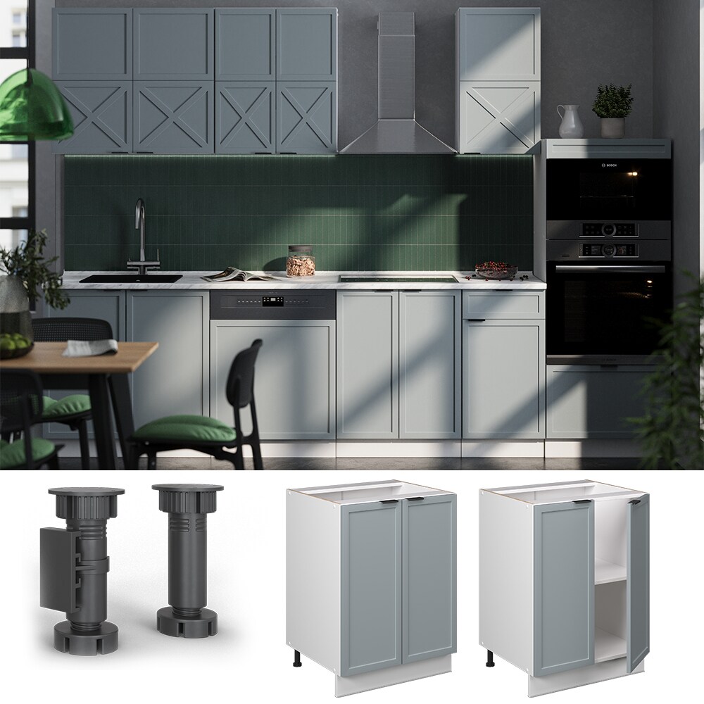 Vicco Unterschrank Fame-Line Weiß Hellblau-Grau gerahmt 60 cm mit Arbeitsplatte Anthrazit