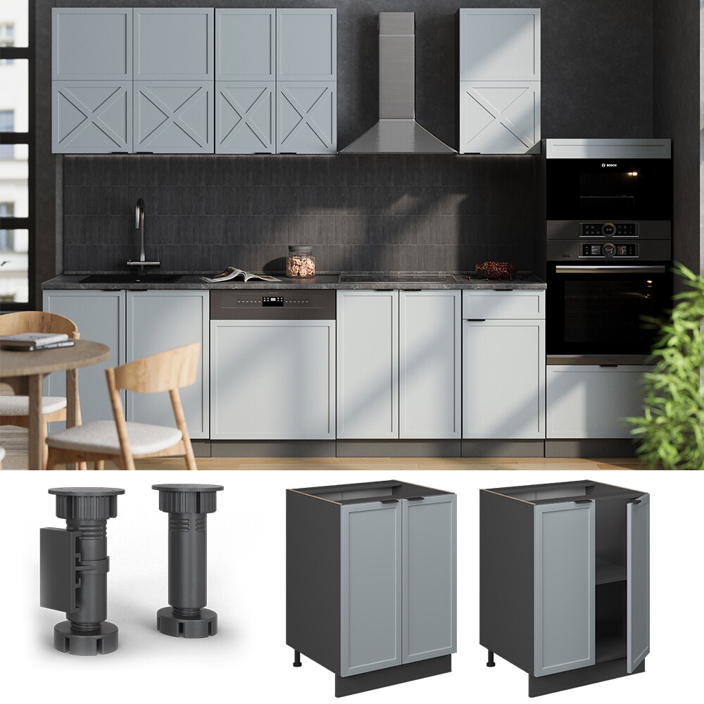 Vicco Unterschrank Fame-Line Anthrazit Hellblau-Grau gerahmt 60 cm mit Arbeitsplatte Eiche