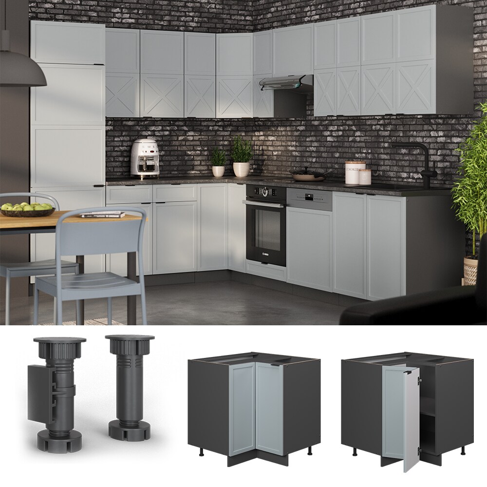 Vicco Eckunterschrank Fame-Line Anthrazit Hellblau-Grau gerahmt 87 cm mit Arbeitsplatte Anthrazit