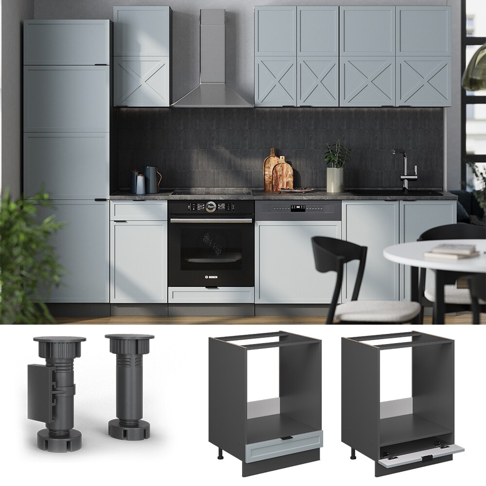 Vicco Herdumbauschrank Fame-Line Anthrazit Hellblau-Grau gerahmt 60 cm mit Arbeitsplatte Anthrazit - Bild 1