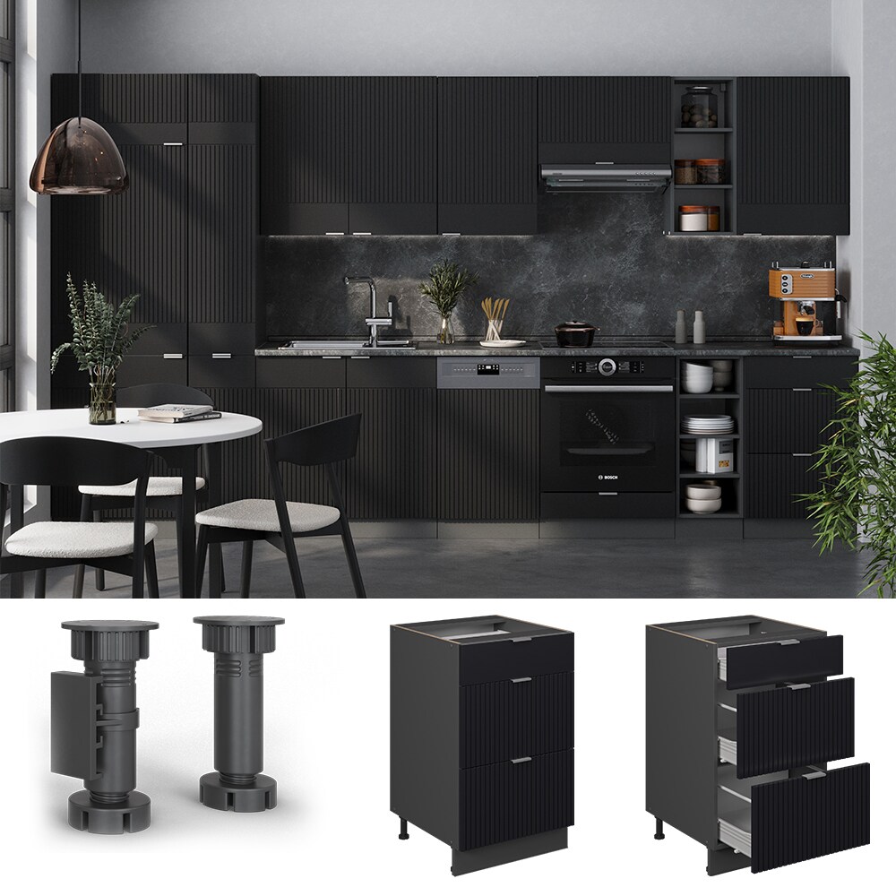 Vicco Schubladenunterschrank Fame-Line Anthrazit Schwarz gestreift 50 cm mit Arbeitsplatte Anthrazit - Bild 1