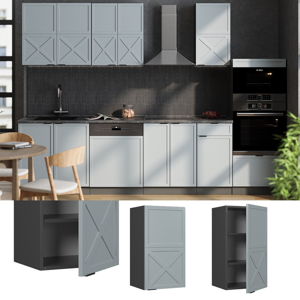 Vicco Hängeschrank Fame-Line Anthrazit Hellblau-Grau gerahmt 40 cm