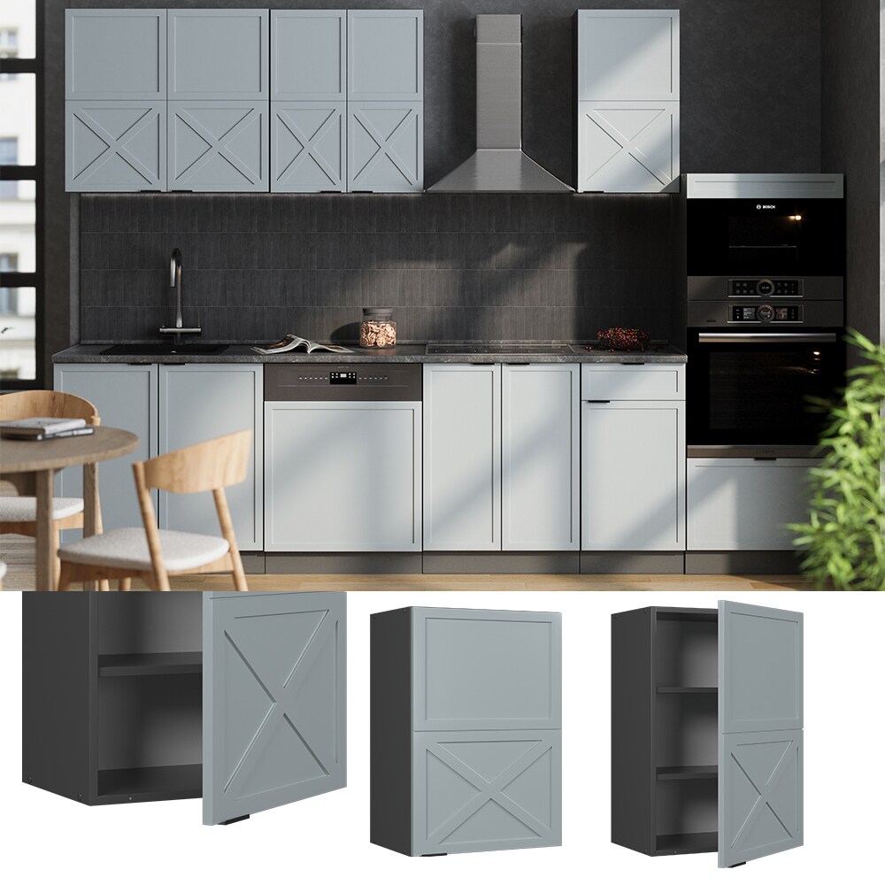 Vicco Hängeschrank Fame-Line Anthrazit Hellblau-Grau gerahmt 50 cm