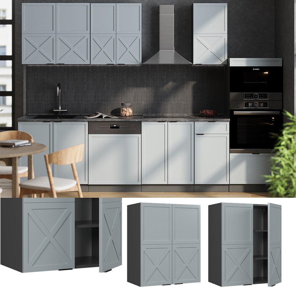 Vicco Hängeschrank Fame-Line Anthrazit Hellblau-Grau gerahmt 60 cm