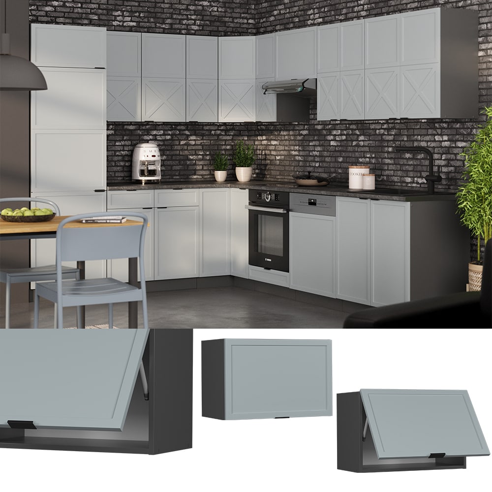 Vicco H&auml;ngeschrank Fame-Line Anthrazit Hellblau-Grau gerahmt 60 cm flach - Bild 1