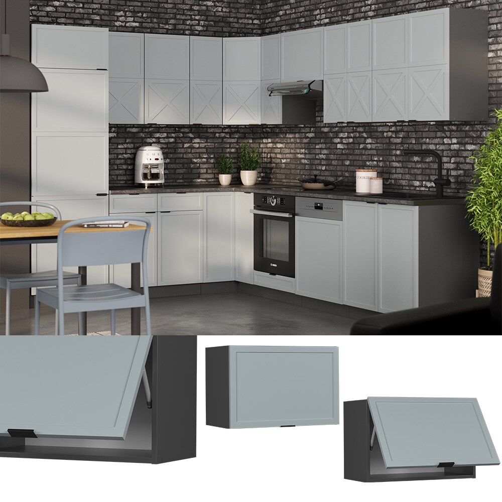 Vicco Hängeschrank Fame-Line Anthrazit Hellblau-Grau gerahmt 60 cm flach