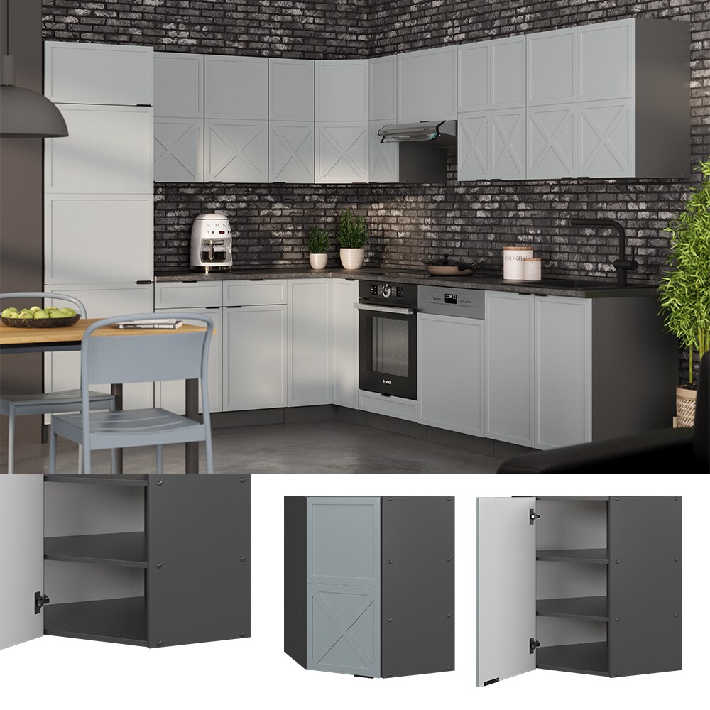 Vicco Eckhängeschrank Fame-Line Anthrazit Hellblau-Grau gerahmt 57 cm