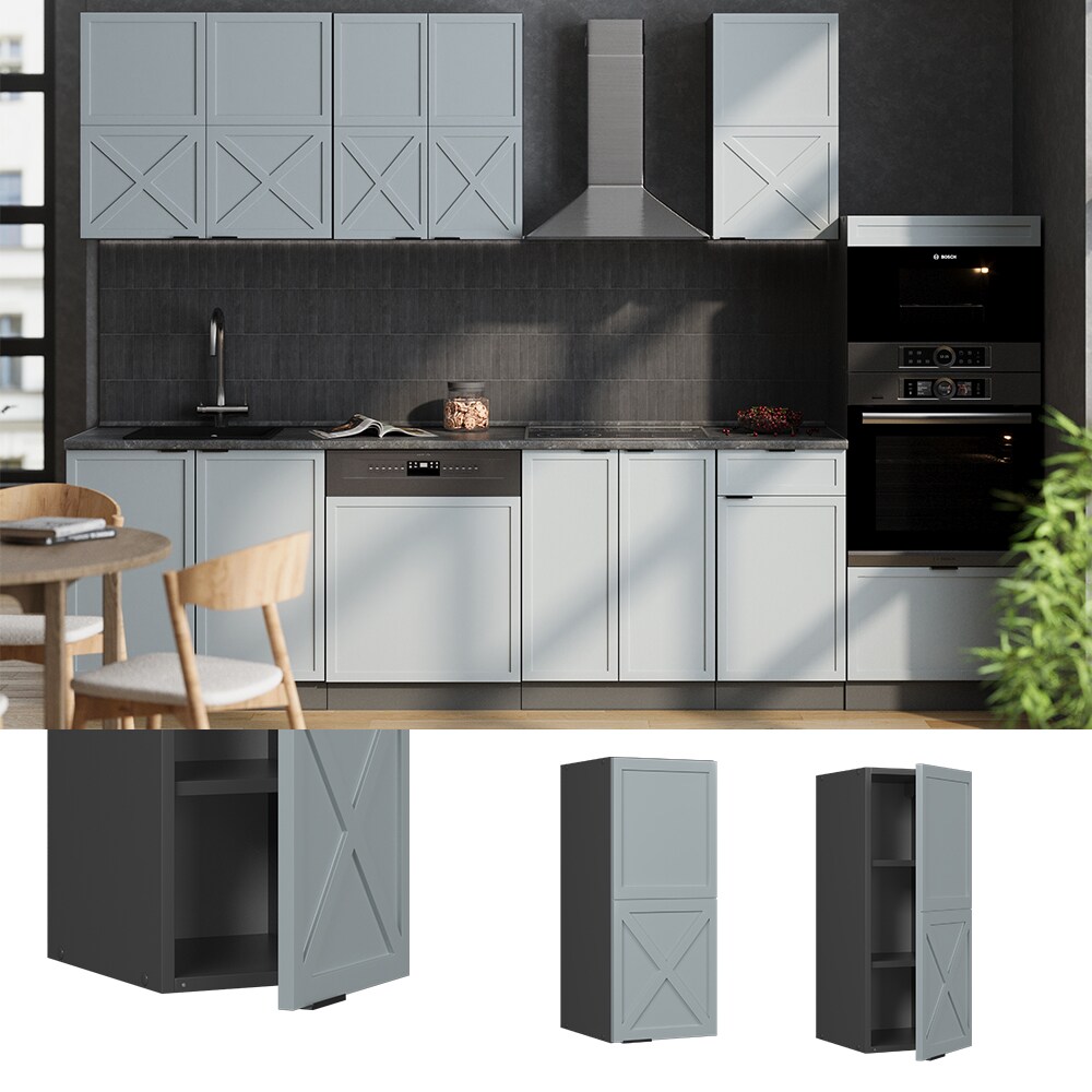 Vicco Hängeschrank Fame-Line Anthrazit Hellblau-Grau gerahmt 30 cm