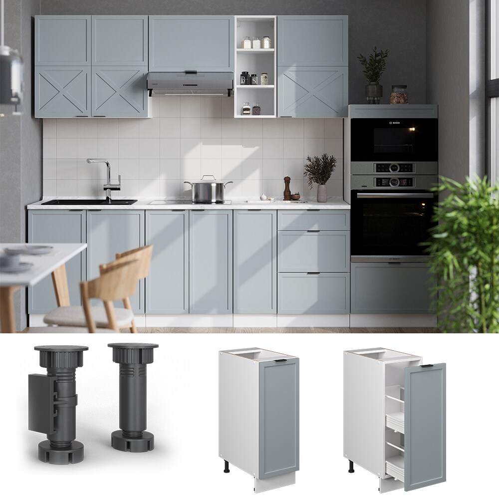 Vicco Apothekerunterschrank Fame-Line Wei&szlig; Hellblau-Grau gerahmt 30 cm mit Arbeitsplatte Anthrazit - Bild 1