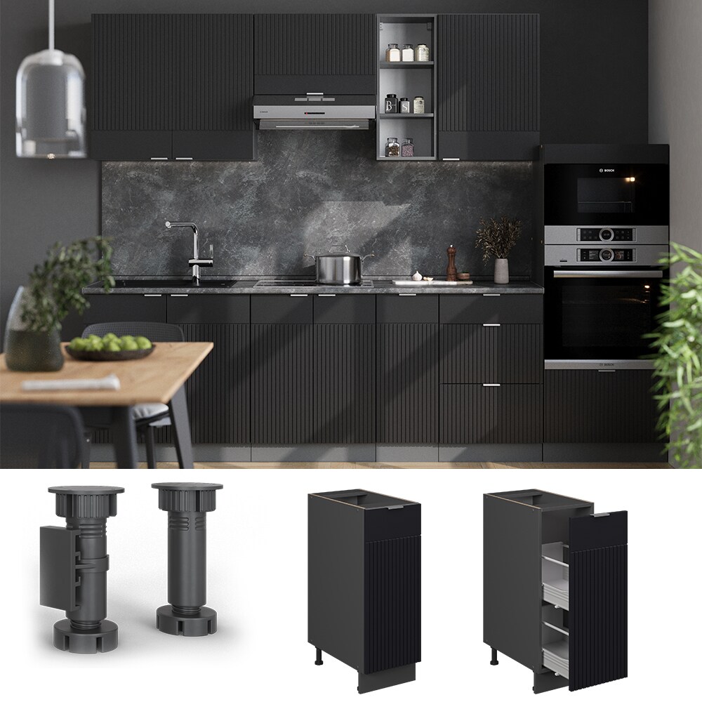 Vicco Apothekerunterschrank Fame-Line Anthrazit Schwarz gestreift 30 cm ohne Arbeitsplatte