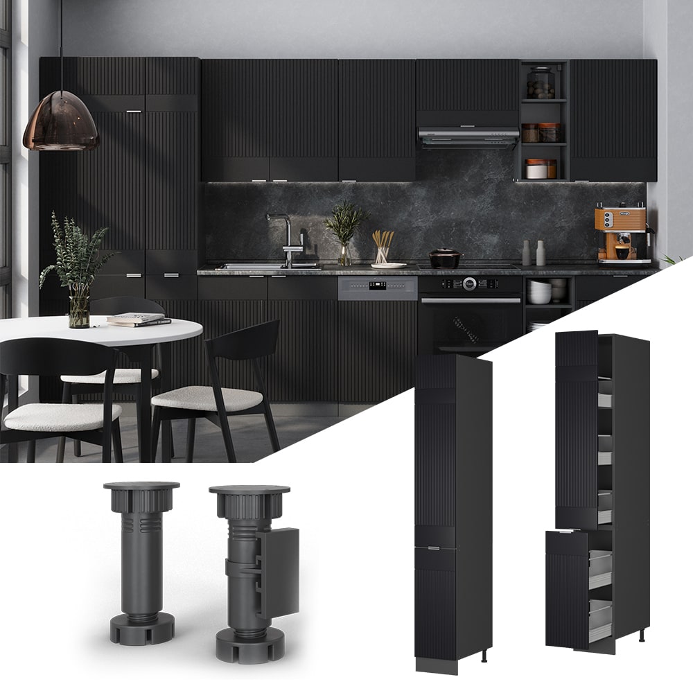 Vicco Apothekerhochschrank Fame-Line Anthrazit Schwarz gestreift 30 cm - Bild 1