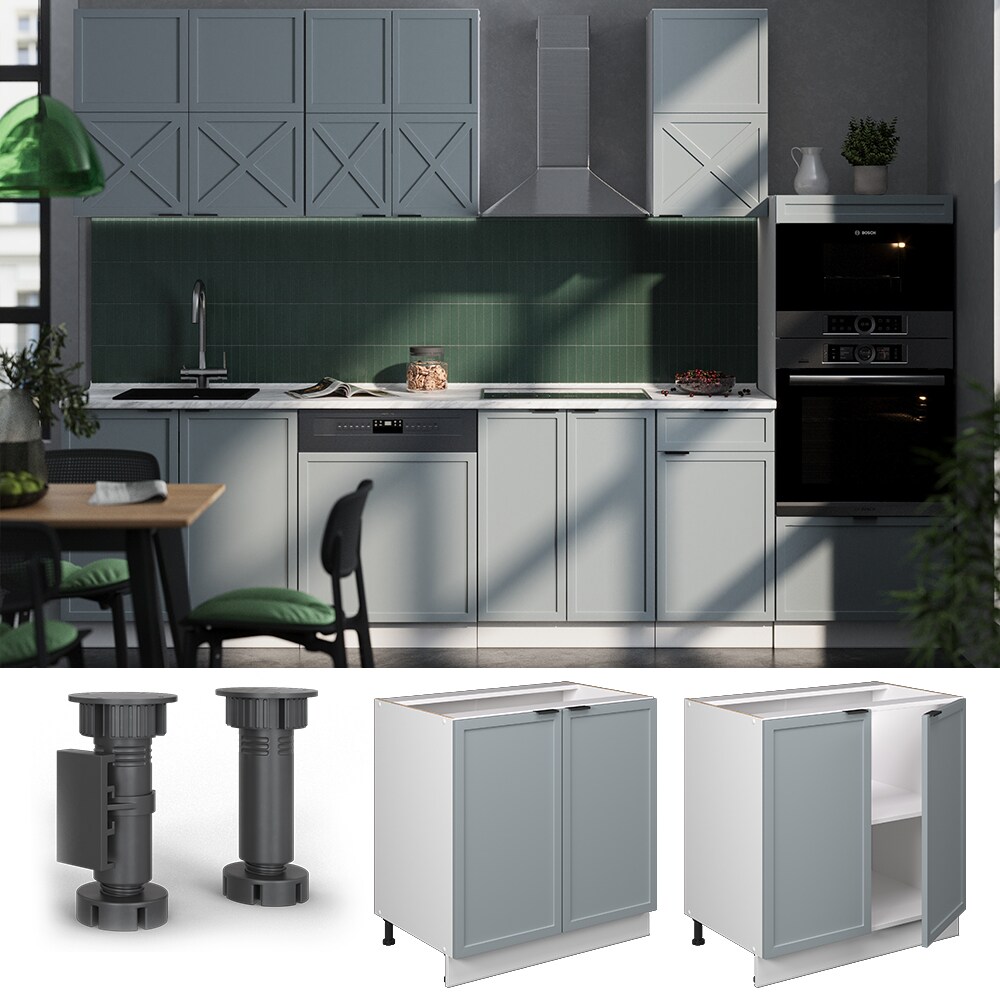 Vicco Unterschrank Fame-Line Weiß Hellblau-Grau gerahmt 80 cm mit Arbeitsplatte Anthrazit