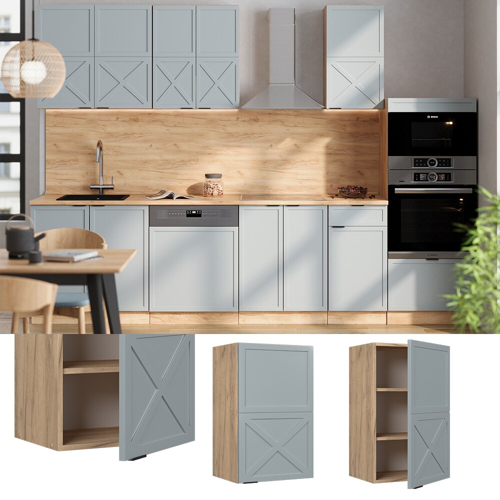 Vicco Hängeschrank Fame-Line Eiche Hellblau-Grau gerahmt 45 cm