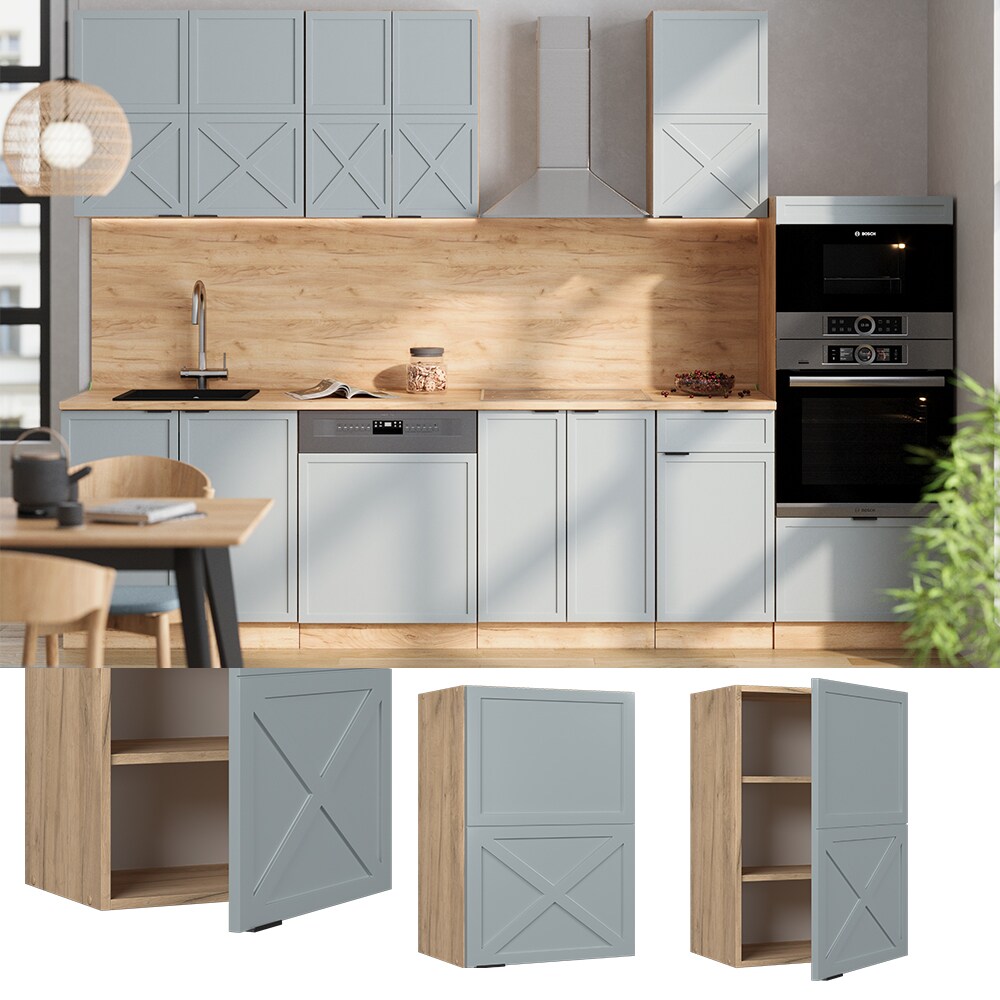 Vicco Hängeschrank Fame-Line Eiche Hellblau-Grau gerahmt 50 cm