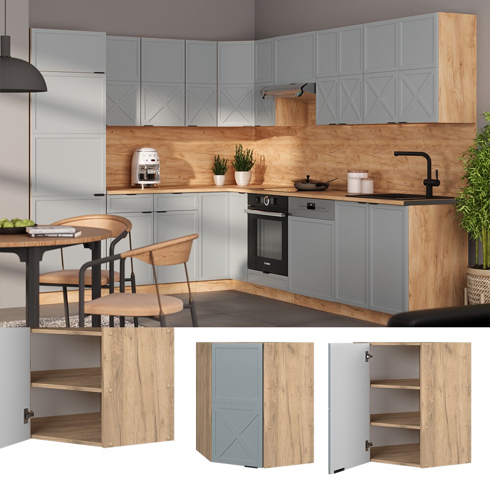 Vicco Eckhängeschrank Fame-Line Eiche Hellblau-Grau gerahmt 57 cm