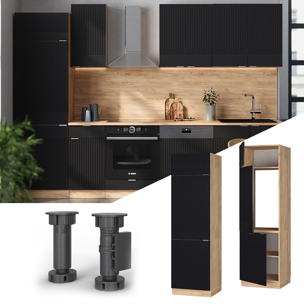 Vicco Kühlumbauschrank Fame-Line Eiche Schwarz gestreift 60 cm