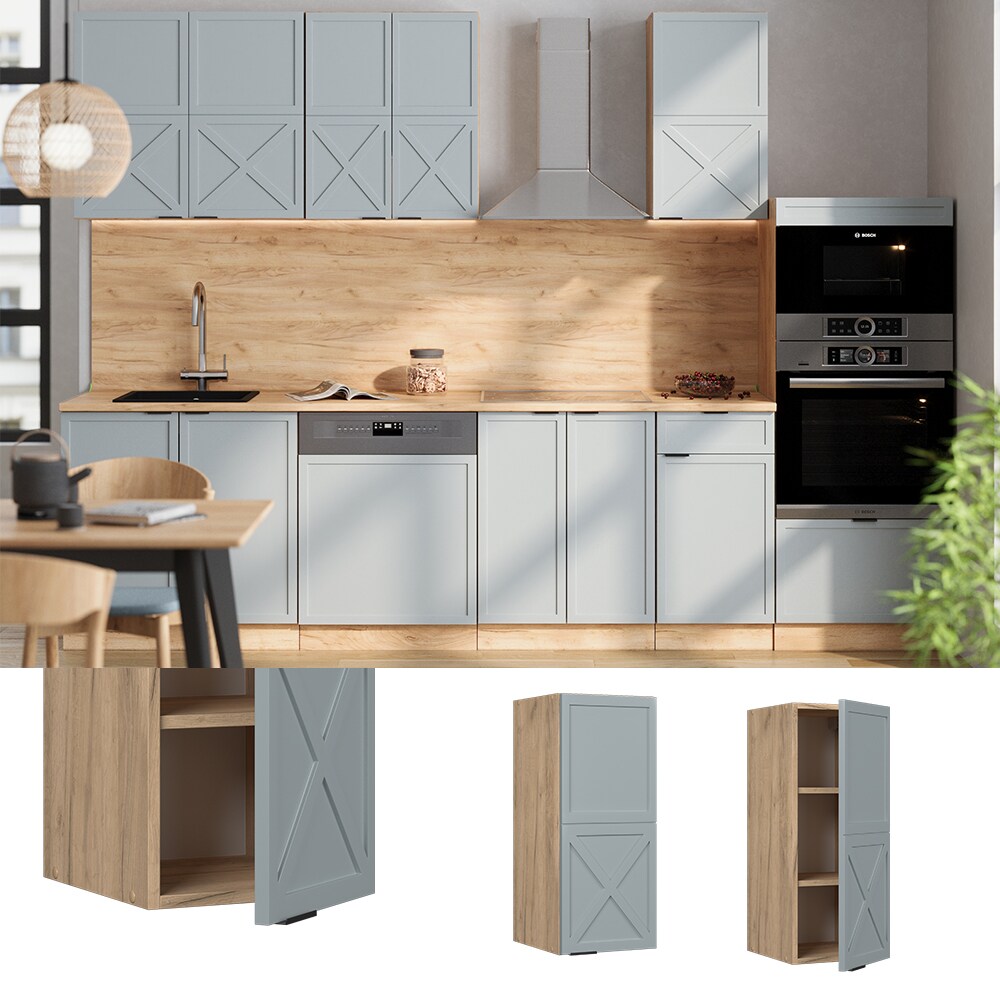 Vicco Hängeschrank Fame-Line Eiche Hellblau-Grau gerahmt 30 cm