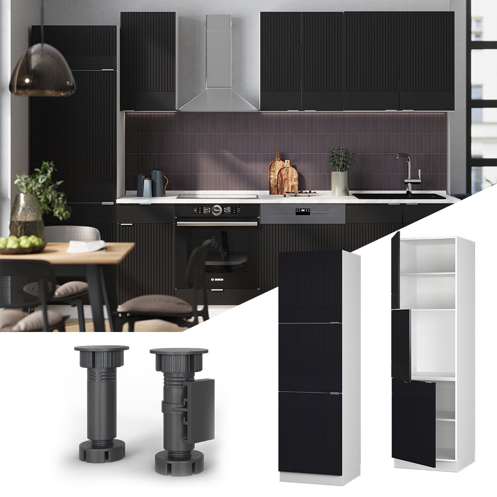 Vicco Vorratsschrank Fame-Line Weiß Schwarz gestreift 60 cm 3 Türen