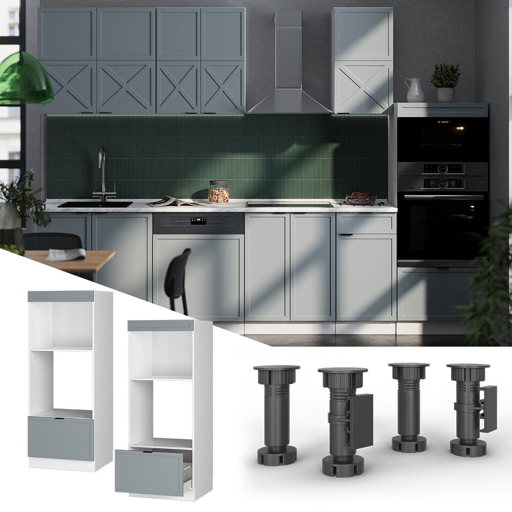 Vicco Mikrowellenschrank Fame-Line Wei&szlig; Hellblau-Grau gerahmt 60 cm mit Schublade - Bild 1