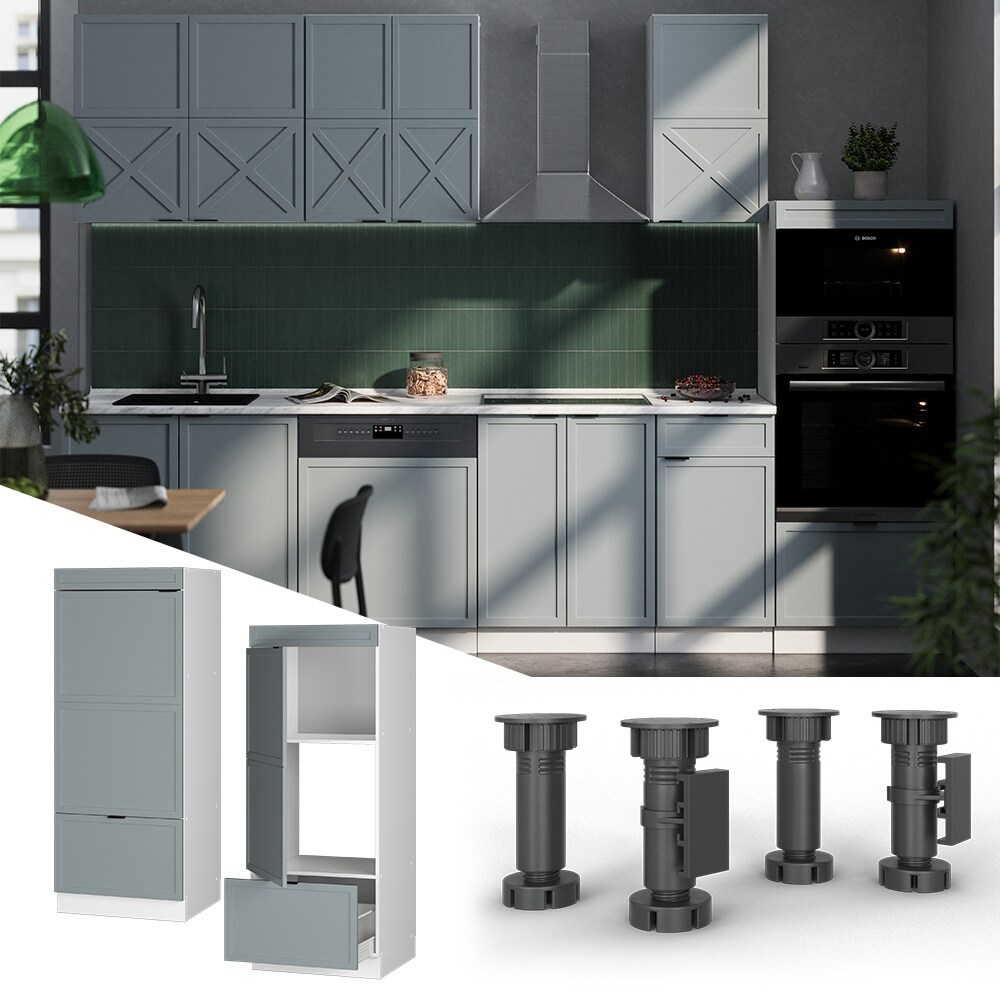 Vicco Mikrowellenschrank Fame-Line Weiß Hellblau-Grau gerahmt 60 cm mit Schublade & Tür