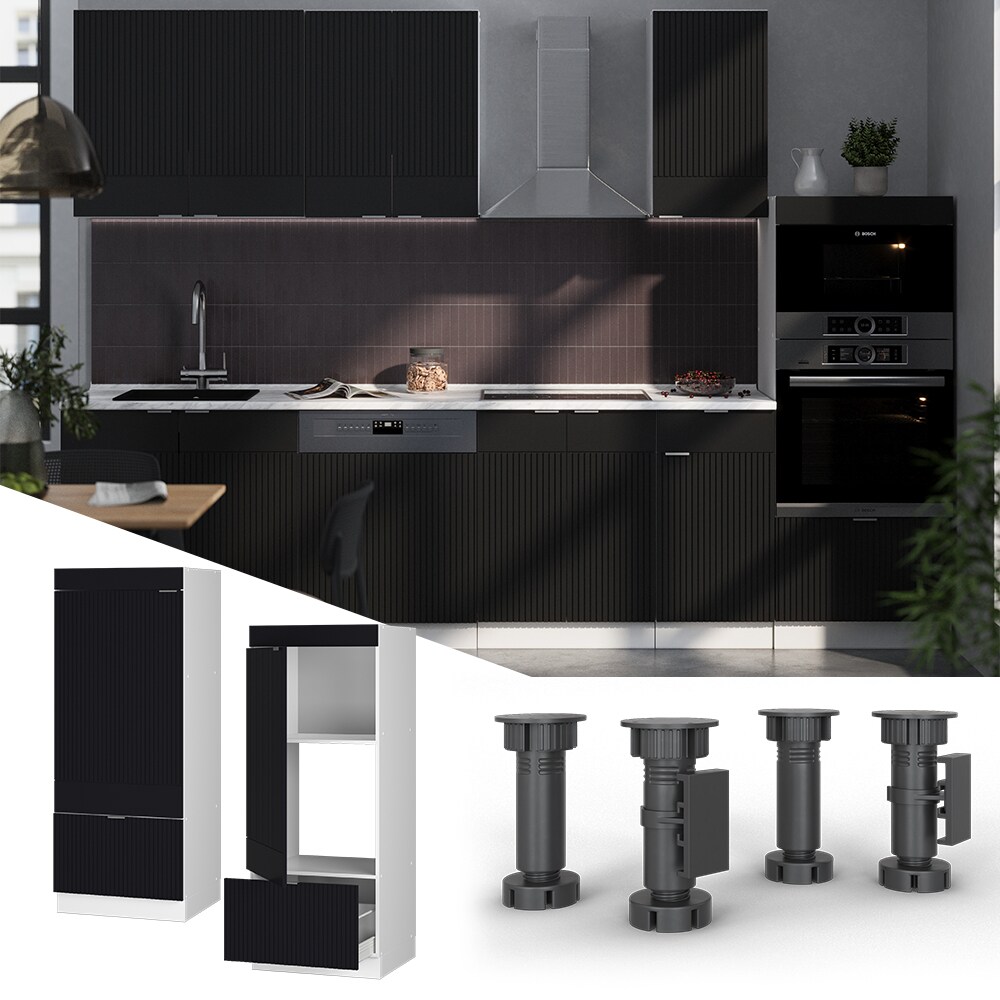 Vicco Mikrowellenschrank Fame-Line Wei&szlig; Schwarz gestreift 60 cm mit Schublade & T&uuml;r - Bild 1