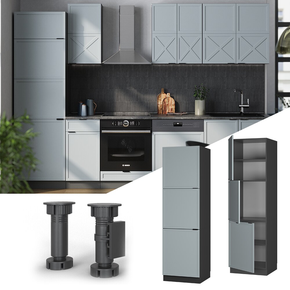 Vicco Vorratsschrank Fame-Line Anthrazit Hellblau-Grau gerahmt 60 cm 3 T&uuml;ren - Bild 1