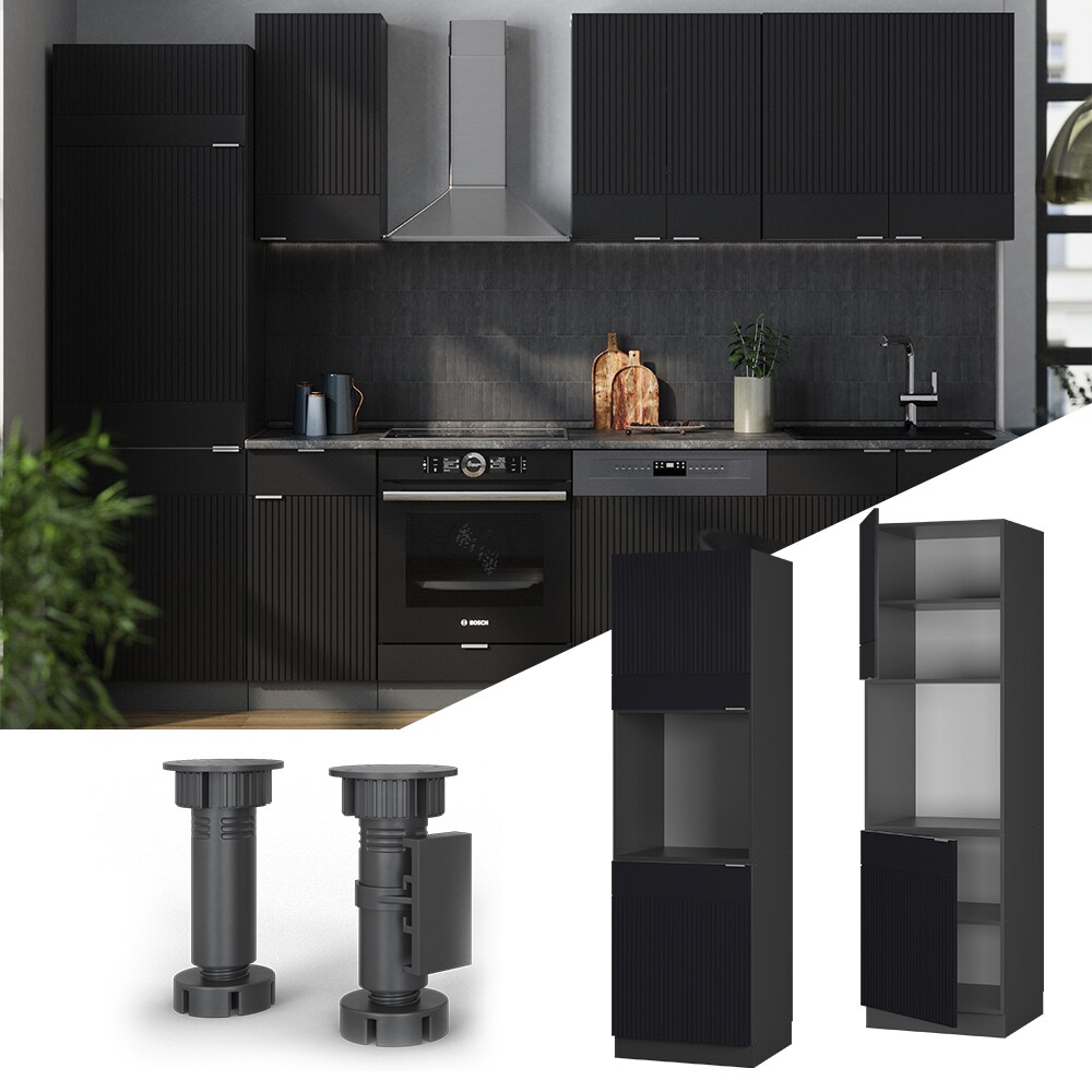 Vicco Vorratsschrank Fame-Line Anthrazit Schwarz gestreift 60 cm 2 Türen