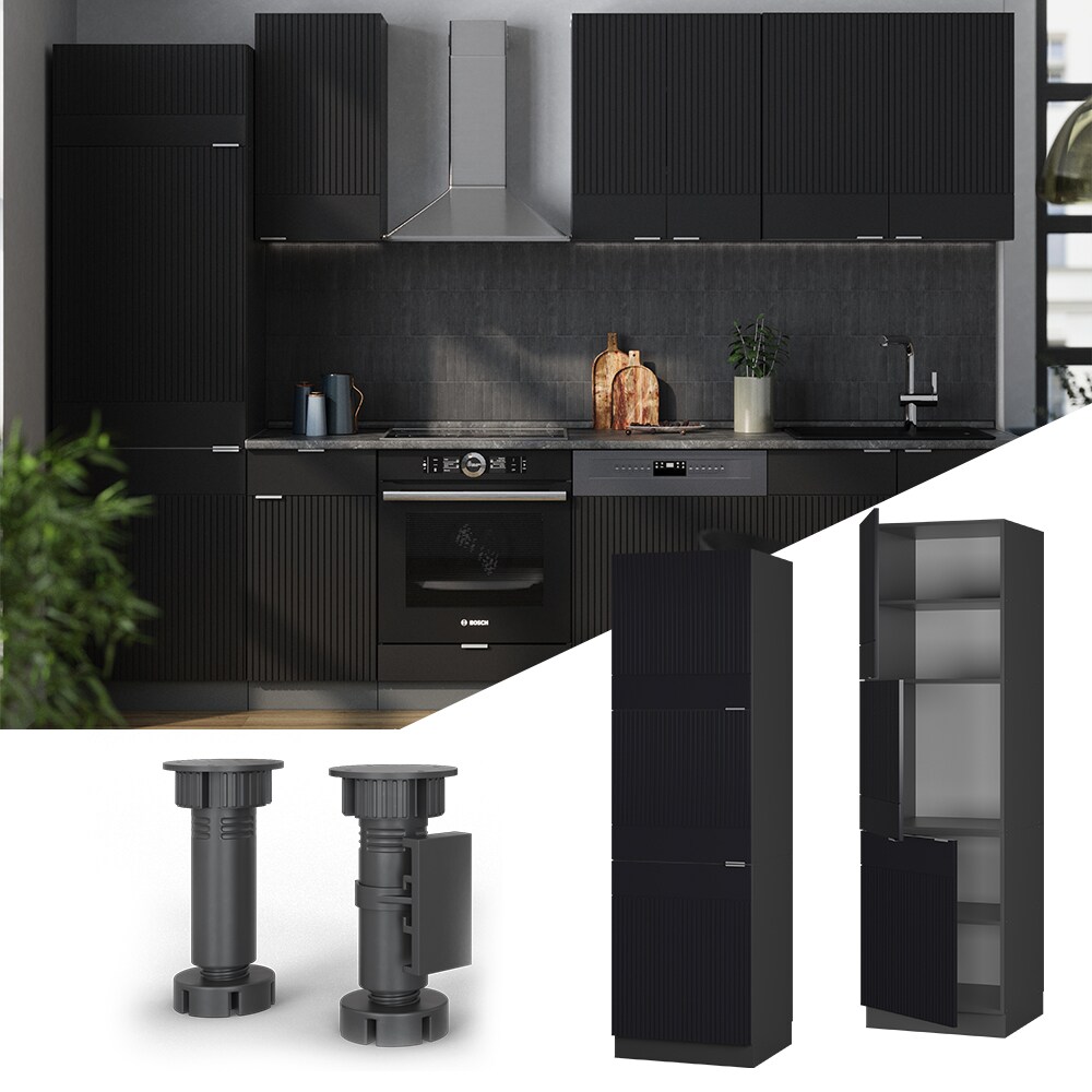 Vicco Vorratsschrank Fame-Line Anthrazit Schwarz gestreift 60 cm 3 Türen