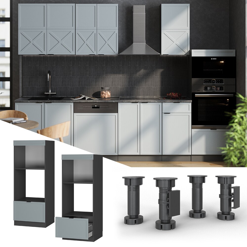 Vicco Mikrowellenschrank Fame-Line Anthrazit Hellblau-Grau gerahmt 60 cm mit Schublade