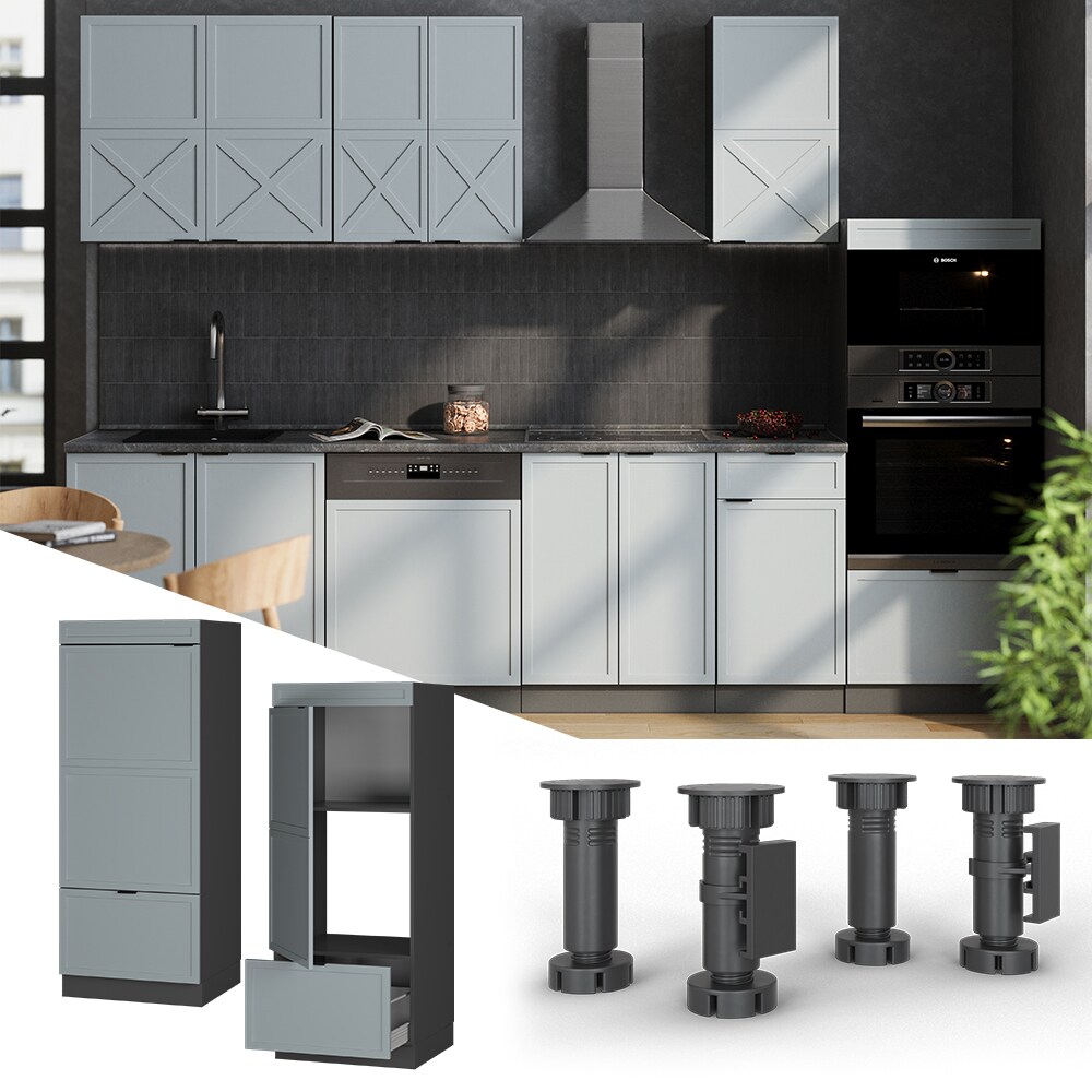 Vicco Mikrowellenschrank Fame-Line Anthrazit Hellblau-Grau gerahmt 60 cm mit Schublade & Tür