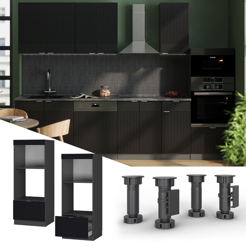Vicco Mikrowellenschrank Fame-Line Anthrazit Schwarz gestreift 60 cm mit Schublade