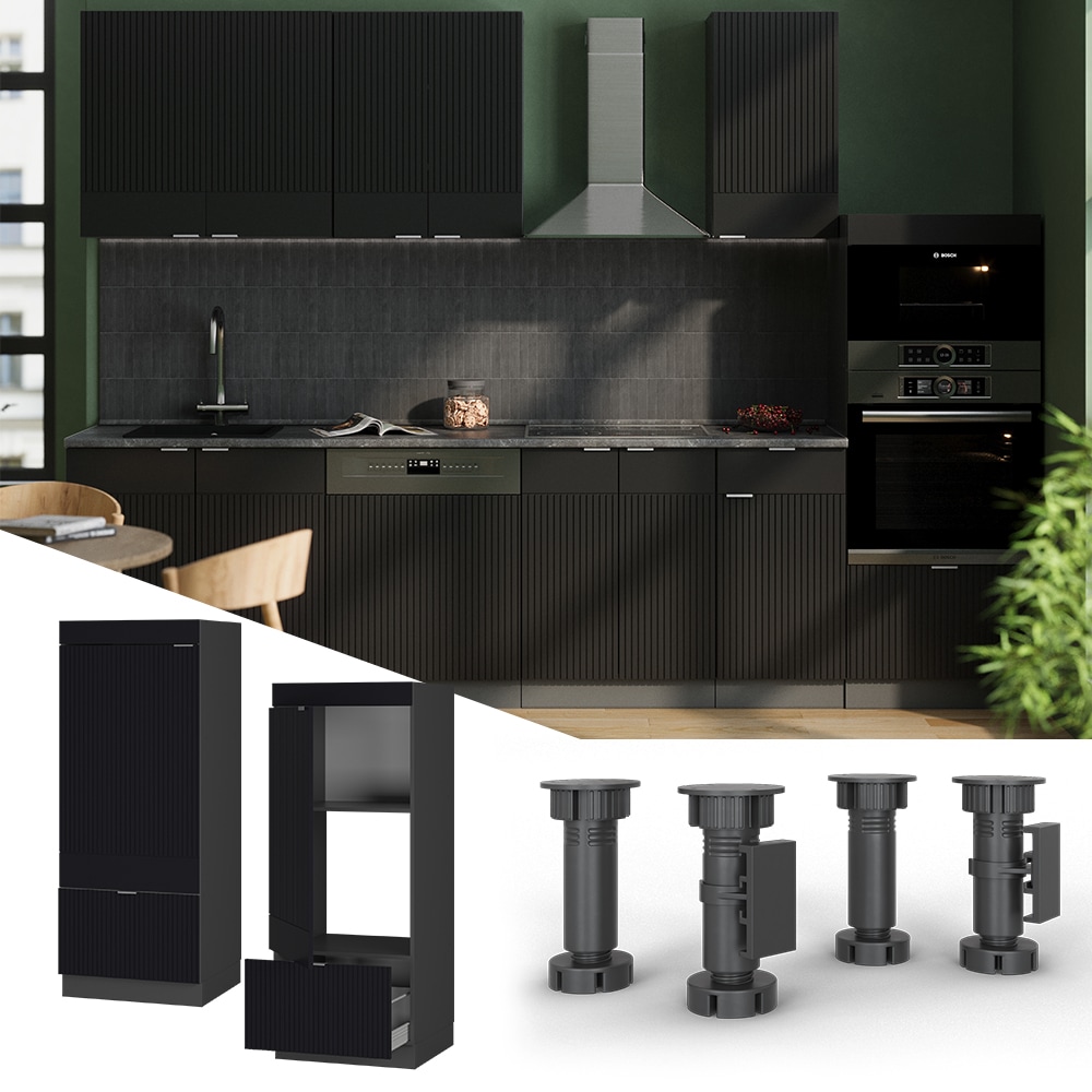 Vicco Mikrowellenschrank Fame-Line Anthrazit Schwarz gestreift 60 cm mit Schublade & T&uuml;r - Bild 1