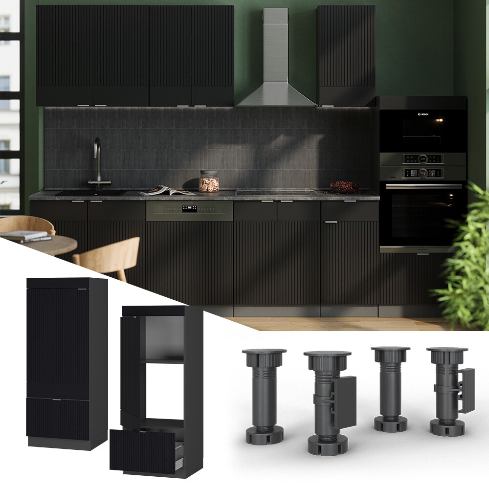 Vicco Mikrowellenschrank Fame-Line Anthrazit Schwarz gestreift 60 cm mit Schublade & Tür