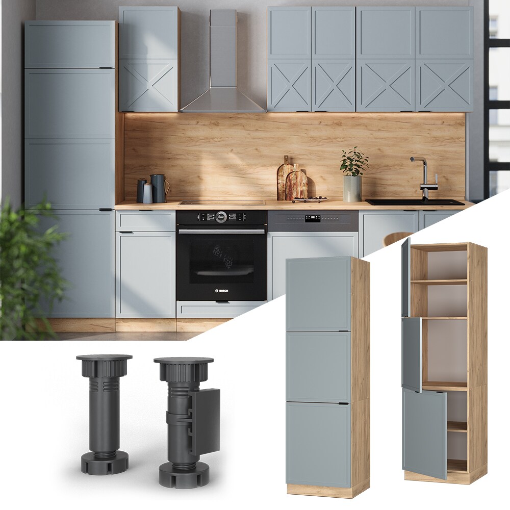 Vicco Vorratsschrank Fame-Line Eiche Hellblau-Grau gerahmt 60 cm 3 T&uuml;ren - Bild 1