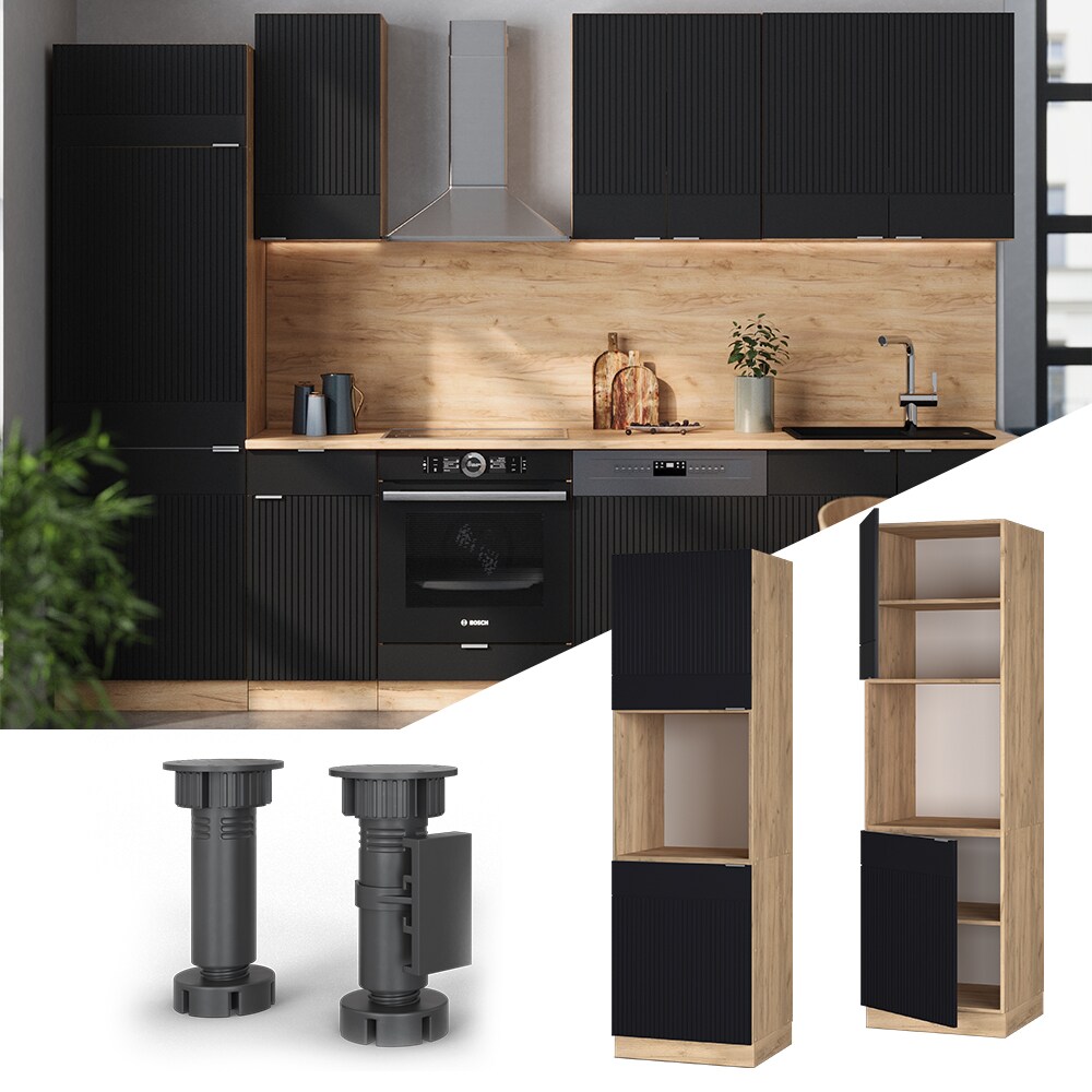 Vicco Vorratsschrank Fame-Line Eiche Schwarz gestreift 60 cm 2 Türen