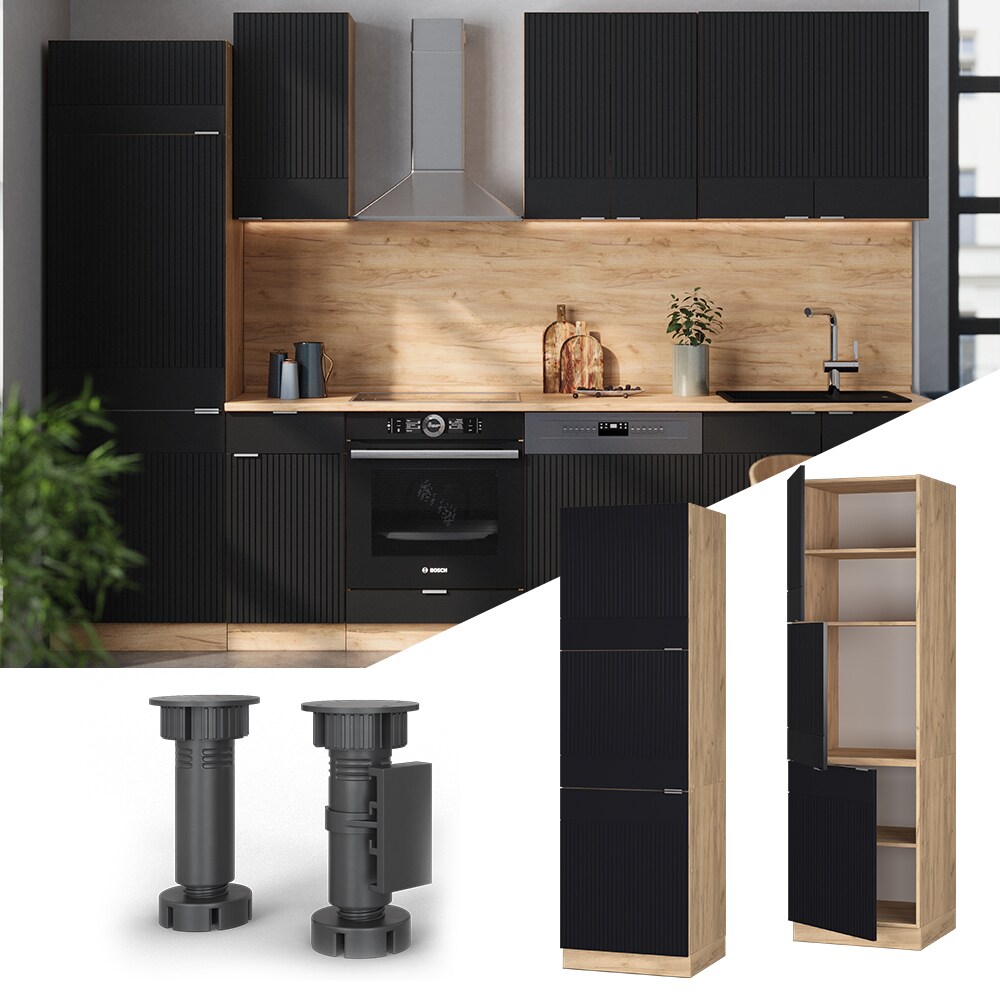 Vicco Vorratsschrank Fame-Line Eiche Schwarz gestreift 60 cm 3 Türen