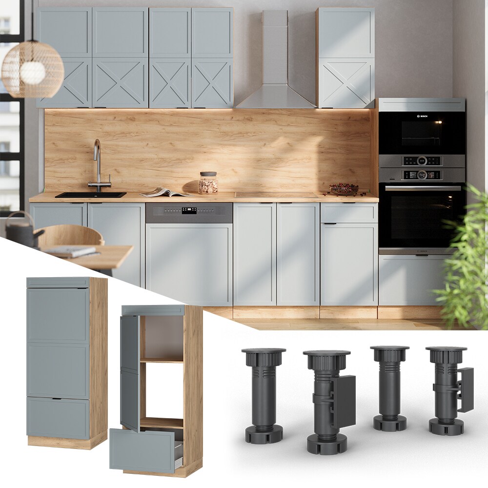 Vicco Mikrowellenschrank Fame-Line Eiche Hellblau-Grau gerahmt 60 cm mit Schublade & Tür