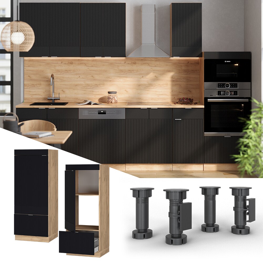 Vicco Mikrowellenschrank Fame-Line Eiche Schwarz gestreift 60 cm mit Schublade & Tür