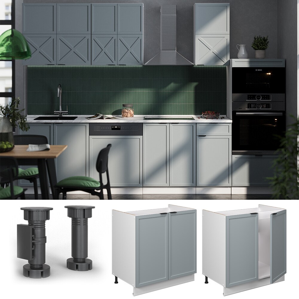 Vicco Spülenunterschrank Fame-Line Weiß Hellblau-Grau gerahmt 80 cm ohne Arbeitsplatte