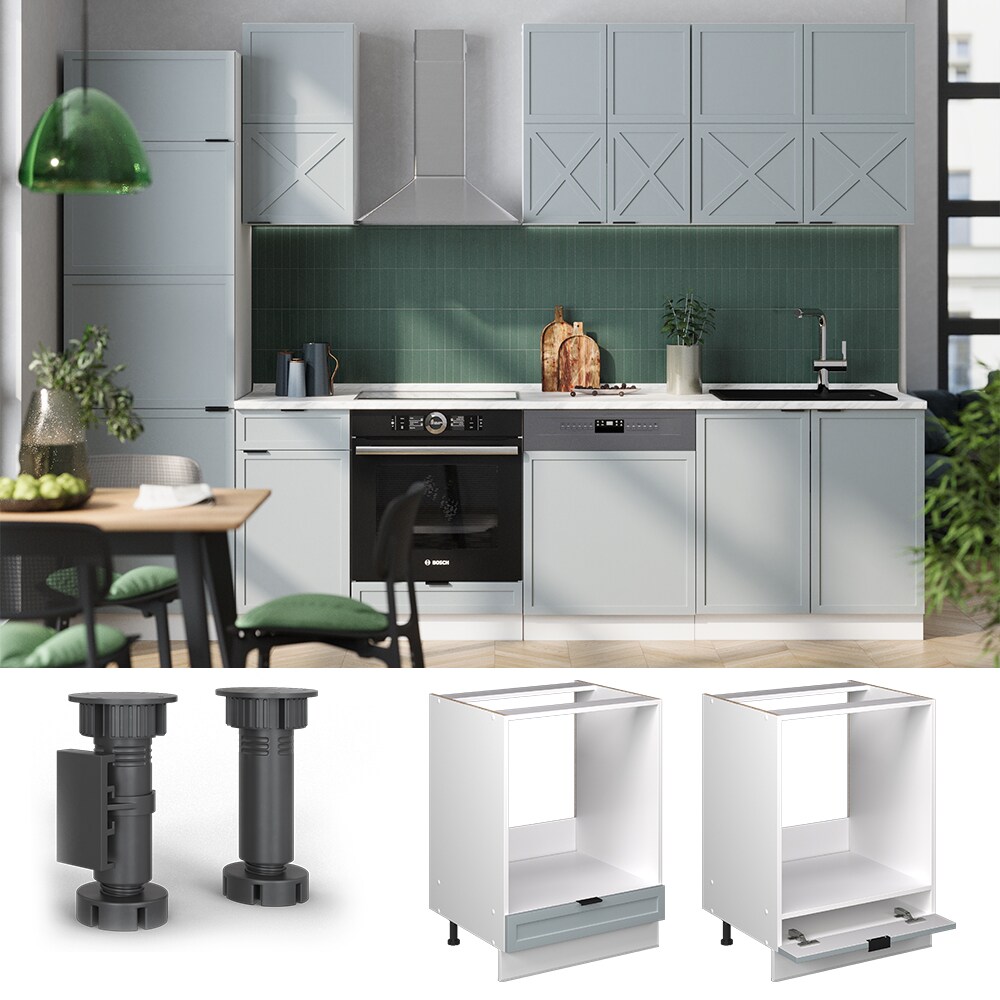 Vicco Herdumbauschrank Fame-Line Wei&szlig; Hellblau-Grau gerahmt 60 cm mit Arbeitsplatte Eiche - Bild 1